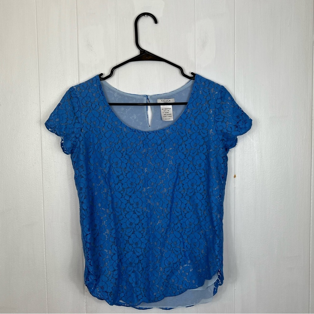 Talula‎ Scalloped Blue Lace Top Sz XS